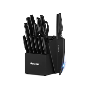 Astercook Knife Set, Kitchen Knife Set with Built-in Sharpener Block